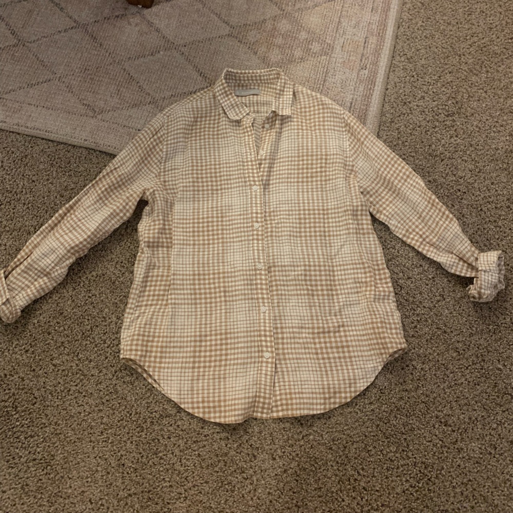 Everlane Cream Plaid Long Sleeve Button Down Shirt